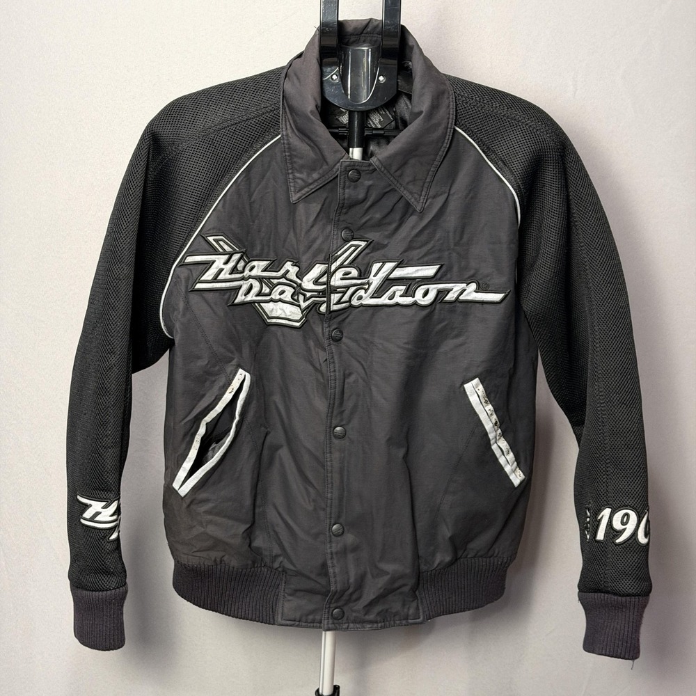 Harley-Davidson‎ Jacket Mens Medium Black Mesh Sleeves Moto Bomber 1903 Logo